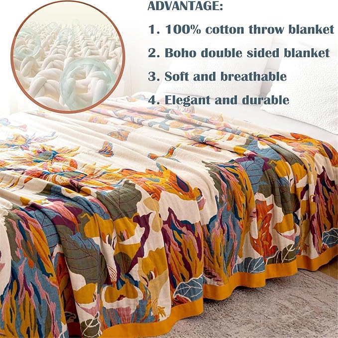 MSGKV Boho Throw Blanket King Size Warm Blanket for Couch and Sofa Blankets Cover for Living Room Throw Blankets Fall Cozy Bed Quilt(D-Flower and Butterfly, 108" x 90"(King))