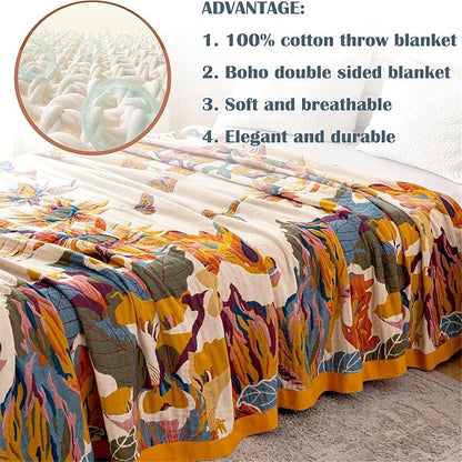 MSGKV Boho Throw Blanket King Size Warm Blanket for Couch and Sofa Blankets Cover for Living Room Throw Blankets Fall Cozy Bed Quilt(D-Flower and Butterfly, 108" x 90"(King))