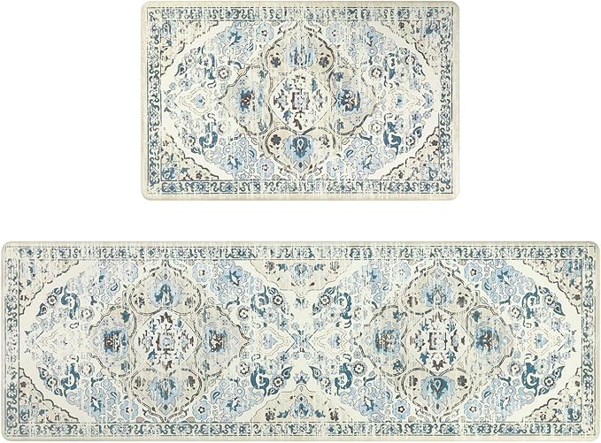 Ileading Anti Fatigue Kitchen Rugs Sets of 2 Cushioned Kitchen Mats for Floor Waterproof Kitchen Mat Set Non Slip Comfort Standing Mat for Kitchen, Office, Sink, Laundry