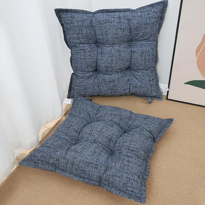 SINSOSSO Large Floor Pillows 22", Thickened Bite-Size Memory Foam Square Non-Slip Cushions for Office Back Support/Yoga/Chair Seat, Fashionable Color-Blocked Fabric & Washable, Blue, 2 PCS