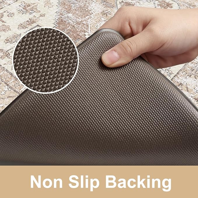 KIMODE Anti Fatigue Kitchen Mats for Floor, Farmhouse Kitchen Rugs Sets of 2, Cushioned Kitchen Floor Mats, Comfort Standing Mats for Sink Laundry Office Desk Khaki 20"x71"+20"x32"