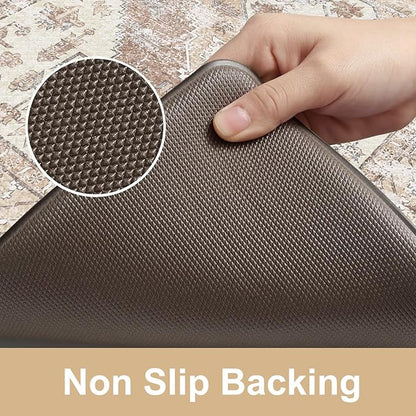 KIMODE Anti Fatigue Kitchen Mats for Floor, Farmhouse Kitchen Rugs Sets of 2, Cushioned Kitchen Floor Mats, Comfort Standing Mats for Sink Laundry Office Desk Khaki 20"x71"+20"x32"