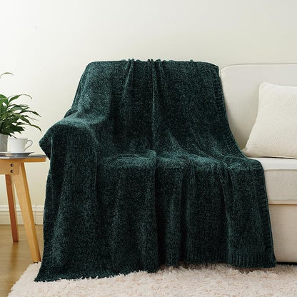 BATTILO HOME Christmas Green Throw Blanket for Couch, Chenille Knitted Blanket for Home Decor, Super Soft Warm Blanket for Bed Sofa Living Room, 51"x67"