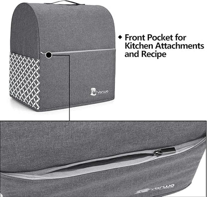 Yarwo Stand Mixer Cover Compatible with 6-8 Quart KitchenAid Mixer, Protective Dust Cover with Top Handle and Pockets for Accessories, Gray with Grid