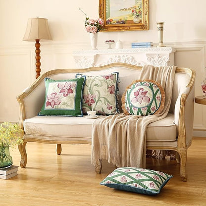 patdrea Designer Throw Pillow Covers Set of 2,French Elegant Spring Green Linen with Iris Floral Pattern Pillow Covers,Decorative Lumbar Pillowcases Cushion for Bed Living Room Outdoor,12"x20"