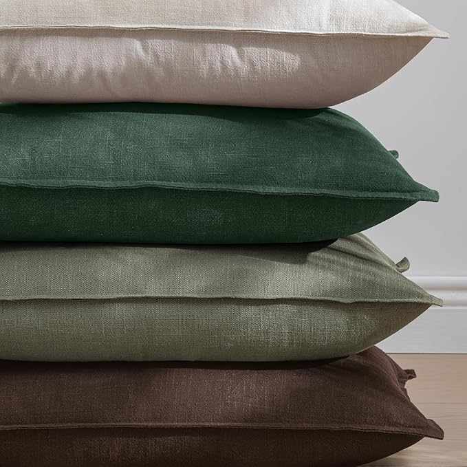 EMEMA Throw Pillow Covers Decorative Linen Pillow Covers 26x26 Inch Light Olive Green Boho Farmhouse Neutral Couch Throw Pillows for Bed Pack of 2 Accent Pillowcase Modern Sofa Cushion Livingroom Home