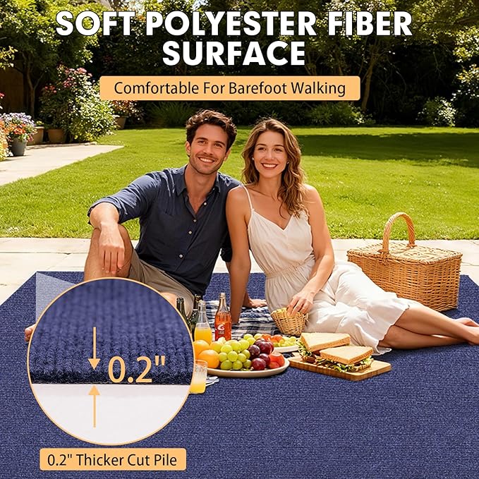 Marine Carpet,5 FT x 25 FT Deep Blue Indoor Outdoor Carpet 0.2" Thick Boat Carpet with Water-Proof TPE Backing, Non-Slide Outdoor Marine Carpet Roll for Home, Patio, Porch, Deck