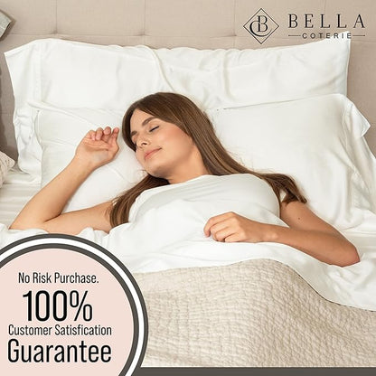 Bella Coterie Luxury Bamboo Viscose Full Size Sheet Set | 100% Organically Grown | Ultra Soft | Cooling for Hot Sleepers | 18" Deep Pocket [White]