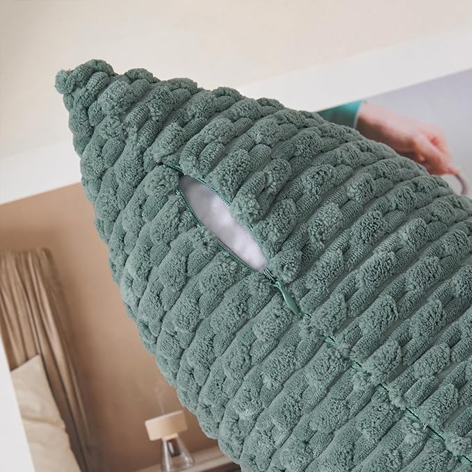 Kevin Textile 12x24 Inch Pillow Cover 1 Pack Boho Decorative Soft Striped Corduroy Lumbar Farmhouse Color Accent Rectangle Cushion Case for Living Room Couch Sofa Bed, Teal Green