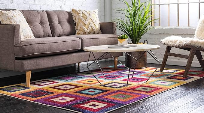 Unique Loom Estrella Collection Colorful, Geometric, Squares Modern, Abstract Area Rug (8' 0 x 11' 0 Rectangular, Multi/Beige)