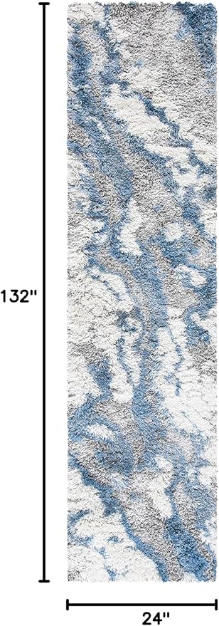 SAFAVIEH Horizon Shag Collection Runner Rug - 2' x 11', Grey & Blue, Modern Abstract Design, Non-Shedding & Easy Care, 2-inch Thick Ideal for High Traffic Areas in Living Room, Bedroom (HZN890G)