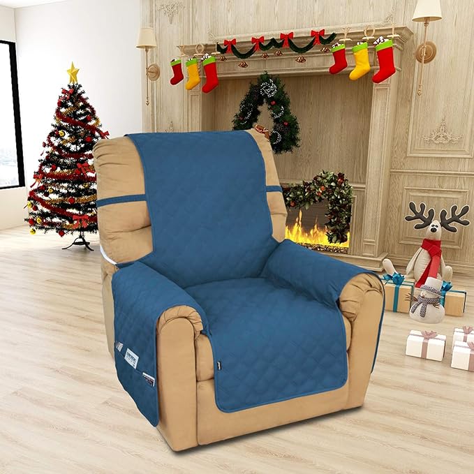Easy-Going Sofa Slipcover Waterproof Recliner Chair Cover Non-Slip Fabric Couch Cover for Living Room Washable Furniture Protector for Pets Kids Children Dog Cat (Recliner, Peacock Blue)