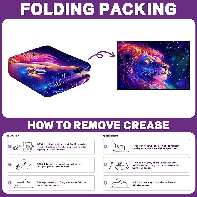 Galaxy Lion Rug Large 3D Fierce Lions Area Rugs for Kids Bedroom Living Room Playroom Gameroom Boys Glitter Carpet Throw Rugs Floor Mat 71 in x 47 in