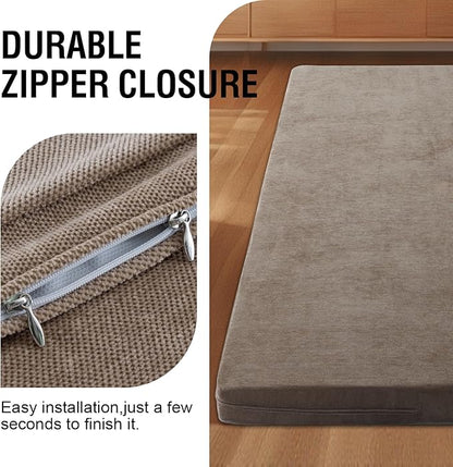 H.VERSAILTEX Queen Size Armless Futon Mattress Covers for Traditional Japanese Futon Mattress Soft Chenille Couch Slipcovers Floor Mats Sofa Protector Zippered Sleeper Sofa Cover,Taupe