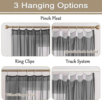 MAIHER Grey Pinch Pleat Sheer Curtains 120 Inches Ceiling to Floor Long for Living Room Light Filtering Pleated Drapes with Adjustable Hooks Soft Touch 10ft Curtains, Grey, 42" W x 120" L, 2 Panels