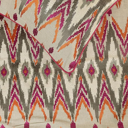 The HomeCentric King Queen Twin Multi Color & Pink Decorative Full 68"x18" Bed Runner with 2 Pillow Cover, Embroidered & Beaded Bed Scarf on Cotton Linen Fabric - My Ikat Love