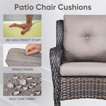 Outdoor Wicker Chair Cushions 2 Packs - Outside High Back Thick Water-Resistant Cushion 22x24 with Zipper Cover for Patio Glider Rocking Chairs Loveseat Couch – Grey/Buckle