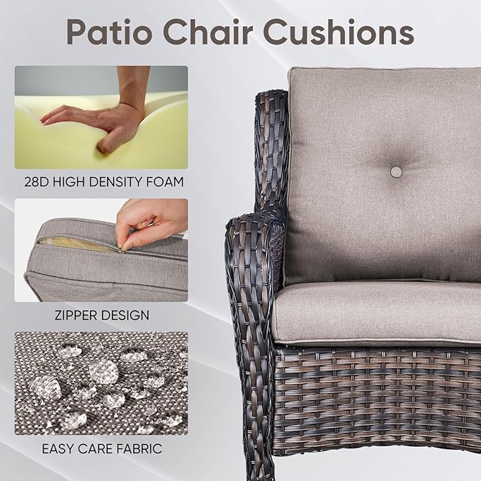8-Piece Outdoor Patio Cushion Set - Fade & Water Resistant with Removable Olefin Cover, 22x24x4 Inch Memory Foam Cushions for Wicker Sectional Sofa – Grey/Buckle
