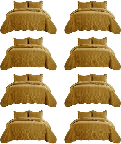 IR Imperial Rooms 8 Pack California King Quilt Bedding Set (118"x106") - Bulk Wholesale for Hotels, Guest Bedroom & Airbnbs - Lightweight Microfiber Reversible Embossed Quilts Bedspread (Ochre)
