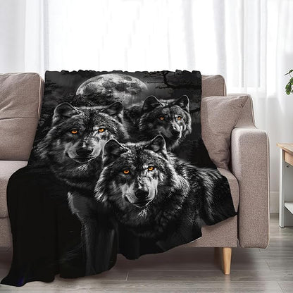 Wolf Throw - Animal Fleece Blanket for Girls, Women, Men & Boys - Soft, Warm & Cozy - 80"x60"