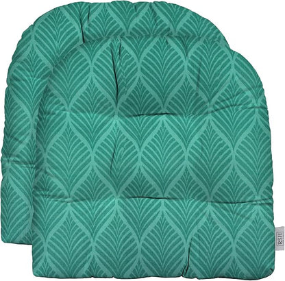 RSH DECOR: Tufted U-Shape Wicker Seat Cushions Set of 2 | 19” x 19” | All-Weather Spun Fabric | Water-Resistant | Outdoor Chair Cushions for Patio Furniture | Fenbrook Teal