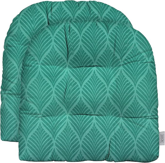 RSH DECOR: Tufted U-Shape Wicker Seat Cushions Set of 2 | 19” x 19” | All-Weather Spun Fabric | Water-Resistant | Outdoor Chair Cushions for Patio Furniture | Fenbrook Teal