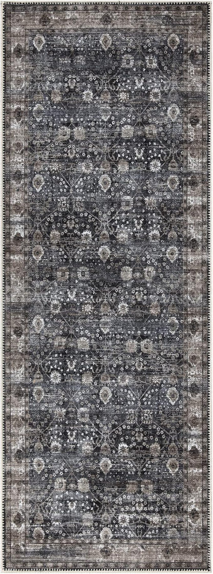 Bloom Rugs Washable Non-Slip 10 ft Runner - Black/Brown Traditional Runner for Entryway, Hallway, Bathroom, and Kitchen - Exact Size: 2.5' x 10'