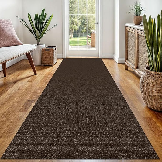 EARTHALL Washable Runner Rug 3x8 Ft Non Slip Runners for Hallways Wide Cotton Rubber Backed Kitchen Runner Braided Indoor Floor Carpet for Entryway, Hallway, Kitchen, Bedroom, Brown/Coffee