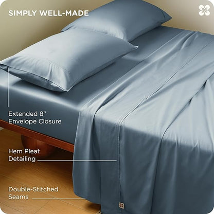 Bedsure Cooling Sheets, Rayon Derived from Bamboo & Cotton Blend, GentleSoft, Breathable, Queen Sheet Set, Deep Pocket Up to 18 Inches, Hotel Luxury Bedding for Hot Sleepers, Dusty Blue