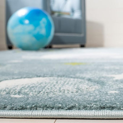SAFAVIEH Carousel Kids Collection Runner Rug - 2'3" x 12', Teal & Ivory, Non-Shedding & Easy Care, Ideal for High Traffic Areas for Boys & Girls in Playroom, Nursery, Bedroom (CRK103J)