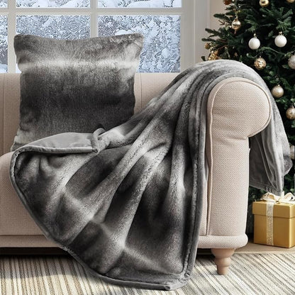 EVERGRACEHOME Ultra Soft Luxury Fluffy Mink Faux Fur Throw Blanket, Thick Warm Fall Winter Blankets for Bed, Couch, Cozy Plush Reversible Blanket for Chair, Sofa (Ombré Silver Onyx, 60"x80")