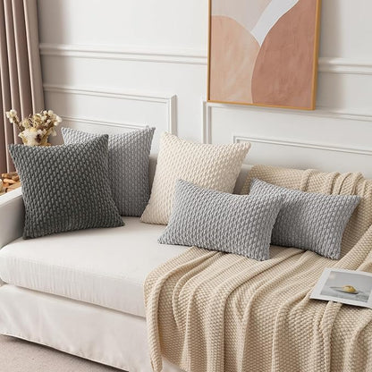 Kevin Textile 12x20 Inch Pillow Cover 1 Pack Boho Decorative Soft Striped Corduroy Lumbar Farmhouse Solid Color Accent Rectangle Cushion Case for Living Room Couch Sofa Bed, Light Grey