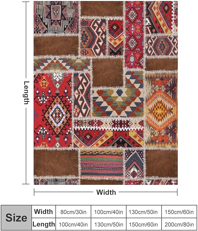 Southwest Aztec Throw Blanket, Native Bohemian Retro Patchwork Traditional Geometric Soft Flannel Blanket Warm Blankets for All Seasons, Bed Couch Sofa 50"x60"