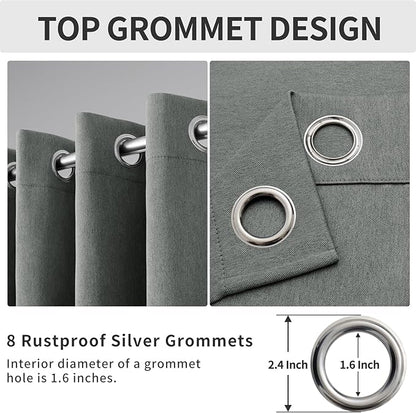 Easy-Going Linen Look Blackout Curtain Grommet Window Curtain Drapes for Bedroom, Living Room Thermal Insulated Room Darkening (2 Panels, 52x108 inch, Grey)