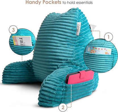 Hearth & Harbor Reading Pillow for Bed Adult – Back Pillow for Sitting in Bed, Standard Bed Pillows for Sitting Up in Bed, Foam Bed Chair Pillow, Teal Bed Rest Pillow