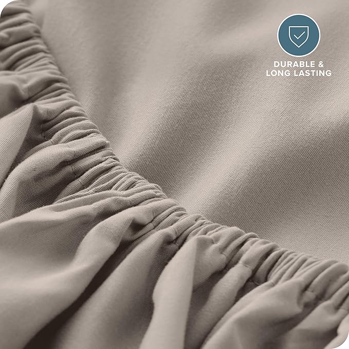 Bare Home Fitted Bottom Sheet Queen Size - Premium 1800 Microfiber - Ultra-Soft Hotel Luxury - Deep Pocket - Durable and Long Lasting (Queen, Khaki)