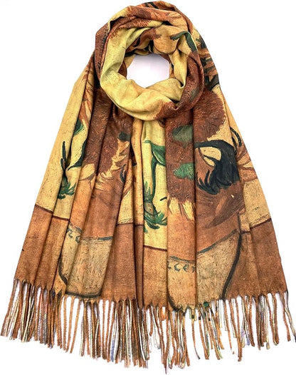 VENVSBEE Reversible Scarf Soft Large Shawl Wrap Blanket Double Sided Art Print Warm Pashmina Stoles Klimt Van Gogh Gifts