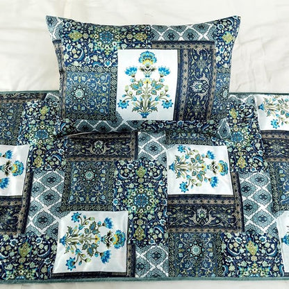 The HomeCentric King/Queen/Twin Blue Designer King 90"x18" Bed Runner Without Pillow Cover, Perrsian Pattern & Quilted Bed Scarf on Satin Fabric - Bahar