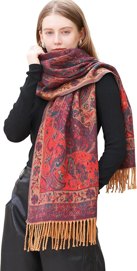 Wander Agio Warm Fashion Scarf Long Shawl Large Blanket Winter Wraps Scarves for Women Cashmere Jacquard Vintage Paisley