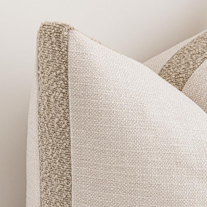 a moment Loop Yarn Linen-Like Pillow Cover Natural Soft Decorative Throw Pillow Case Farmhouse 12x20 Inch, Bohemian Textured Cushion Cover for Sofa Bed, Wrinkle-Resistant Home Decor Beige