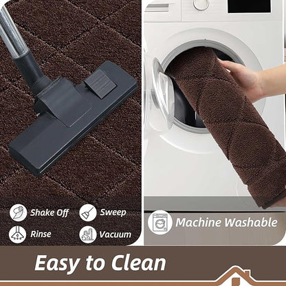 BEQHAUSE Dirt Trapper Door Mat 32" x 72", Doormat Non-Slip Entryway Rugs Washable, Dog Door Mat Stain Resistant and Absorbent Welcome Floor Mat for Front Back Door, Muddy Wet Shoes & Paws, Brown