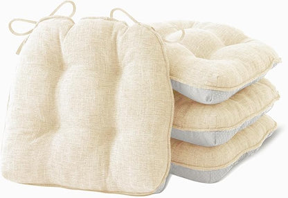 Chair Cushions for Dining Chairs Set of 4, Kitchen Chair Cushions, Chair Pads with Ties and Non Slip Backing, Tufted Memory Foam Seat Cushion 4 Pack, 15.5" x 15.5" x 4", Cream