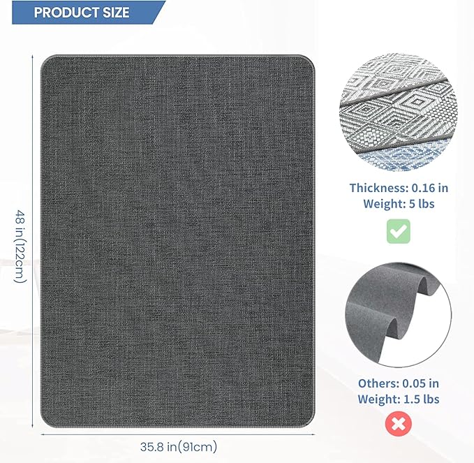 Chair Mat for Hardwood Floor, 36" x 48" Heavy Duty Office Chair Mat for Rolling Chairs, Anti Slip, Computer Chair Desk Mat, Floor Protector for Home Office, Black&Grey