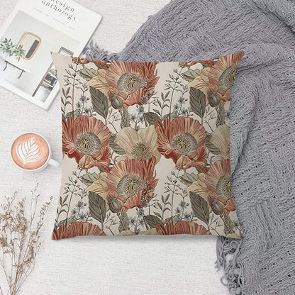 Vintage Boho Floral Pillow Covers 18x18 - Retro Bohemian Decorative Throw Pillow Covers Pillowcases for Living Room Bedroom, Floral Outdoor Pillow Covers, Cottagecore Room Decor (Double-Sided)