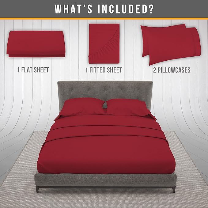 California King Sheet Set - Luxury Hotel Bed Sheets - Soft Cooling Sheet with Elastic Corner Strap - Deep Pocket Microfiber - Bedding Sheets & Pillowcases -4 PC (Cal King Size, Burgundy)