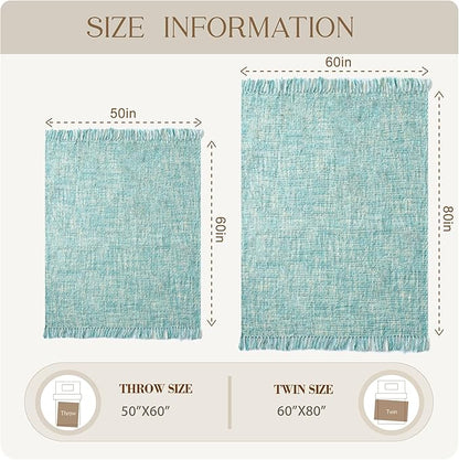 Multi-Color Turquoise Cable Knitted Throw Blanket for Couch,50"X60" Boho Style Textured Blankets for Home Decor,Super Soft Warm Cozy Chunky Knit Blanket with Decorative Tassels for Bed