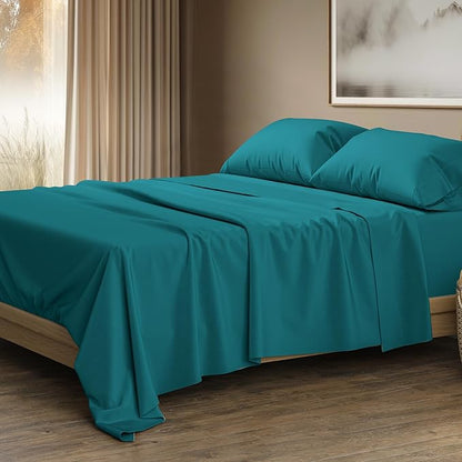 THREAD SPREAD 100% Egyptian Cotton Sheets Queen Size Bed Set - 4 PC 1500 Luxury High Thread Count Teal Egyptian Cotton Queen Bed Sheets, Silky Soft, Cooling, Sateen Weave, 17" Deep Pocket Bedsheet