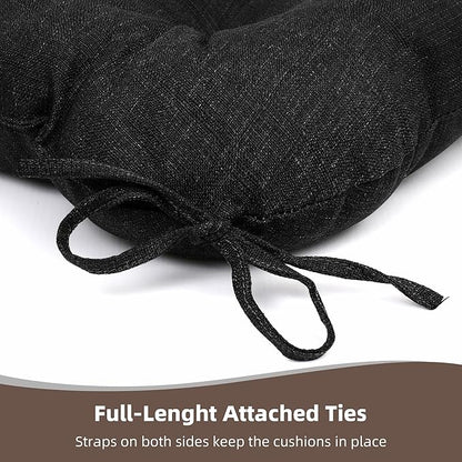RACE LEAF Outdoor Cushions 17" x 17" Patio Chair Seat Pads, Set of 2 Thick Fill Tufted Square Patio Cushions, Water-Resistant Olefin Chair Seat Cushion with Ties for Non-Slip Support, Black