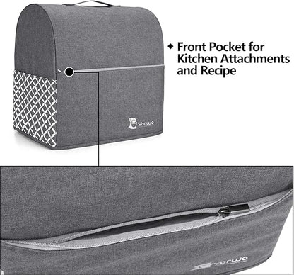 Yarwo Stand Mixer Cover Compatible with 4.5 qt and All 5 qt KitchenAid Mixer, Protective Dust Cover with Top Handle and Pockets for Accessories, Gray with Grid