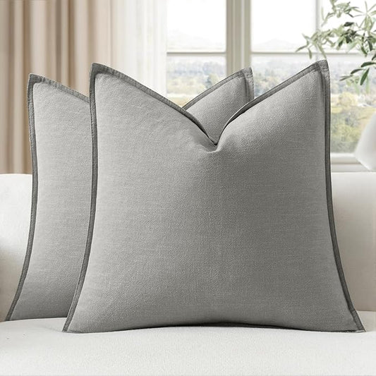 EMEMA Decorative Linen Throw Pillow Covers 26x26 Inch Light Grey Boho Farmhouse Neutral Couch Throw Pillows for Bed Pack of 2 Accent Pillowcase Modern Sofa Cushion Livingroom Home